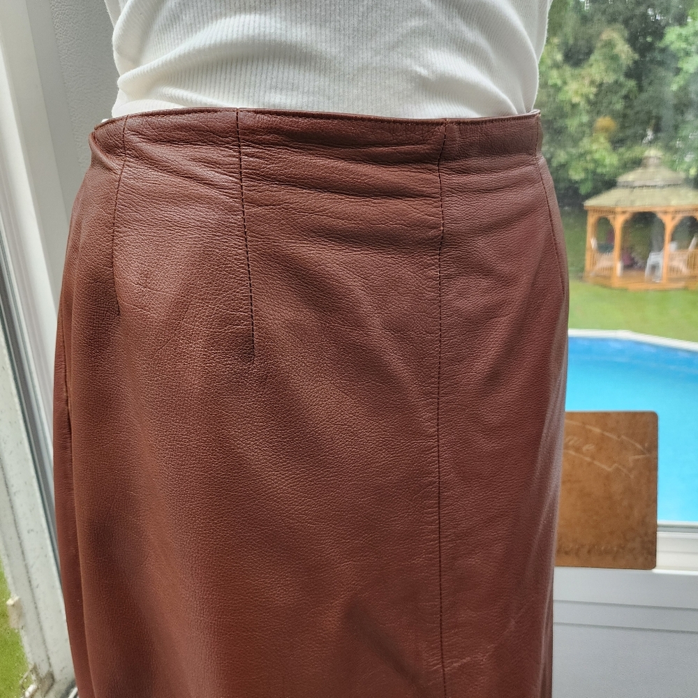 Spiegal Cognac Brown Real Leather Straight Maxi Skirt - Picture 9 of 17